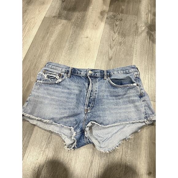 Agolde Womens Cotton Distressed Light-Wash Buttoned Denim Shorts Blue Size 31 - Picture 1 of 4